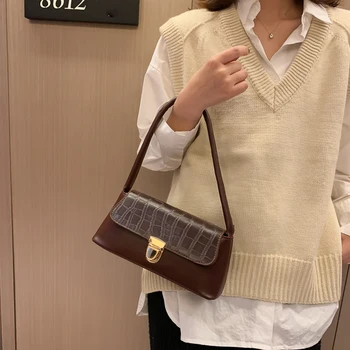 

Vintage PU Leather Women Handbags Solid Color Simple Fashion Shoulder Handbag Button Shopping Totes Bag for Ladies