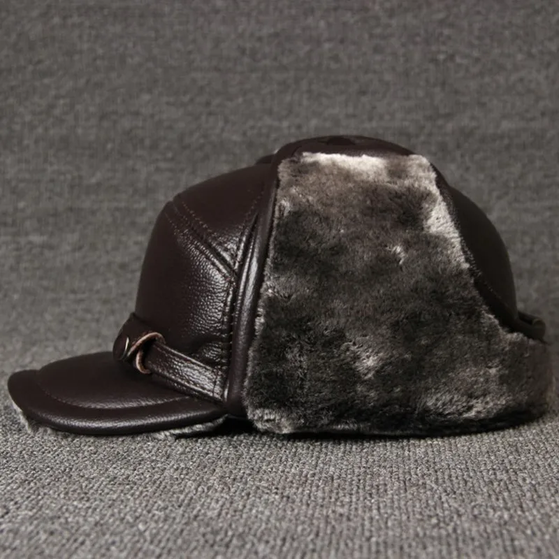 SILOQIN зима шляпа из натуральной кожи среднего преклонного возрста Для мужчин теплая с первым слоем из воловьей кожи, шапки-ушанки наушниками ветрозащитный бейсболка