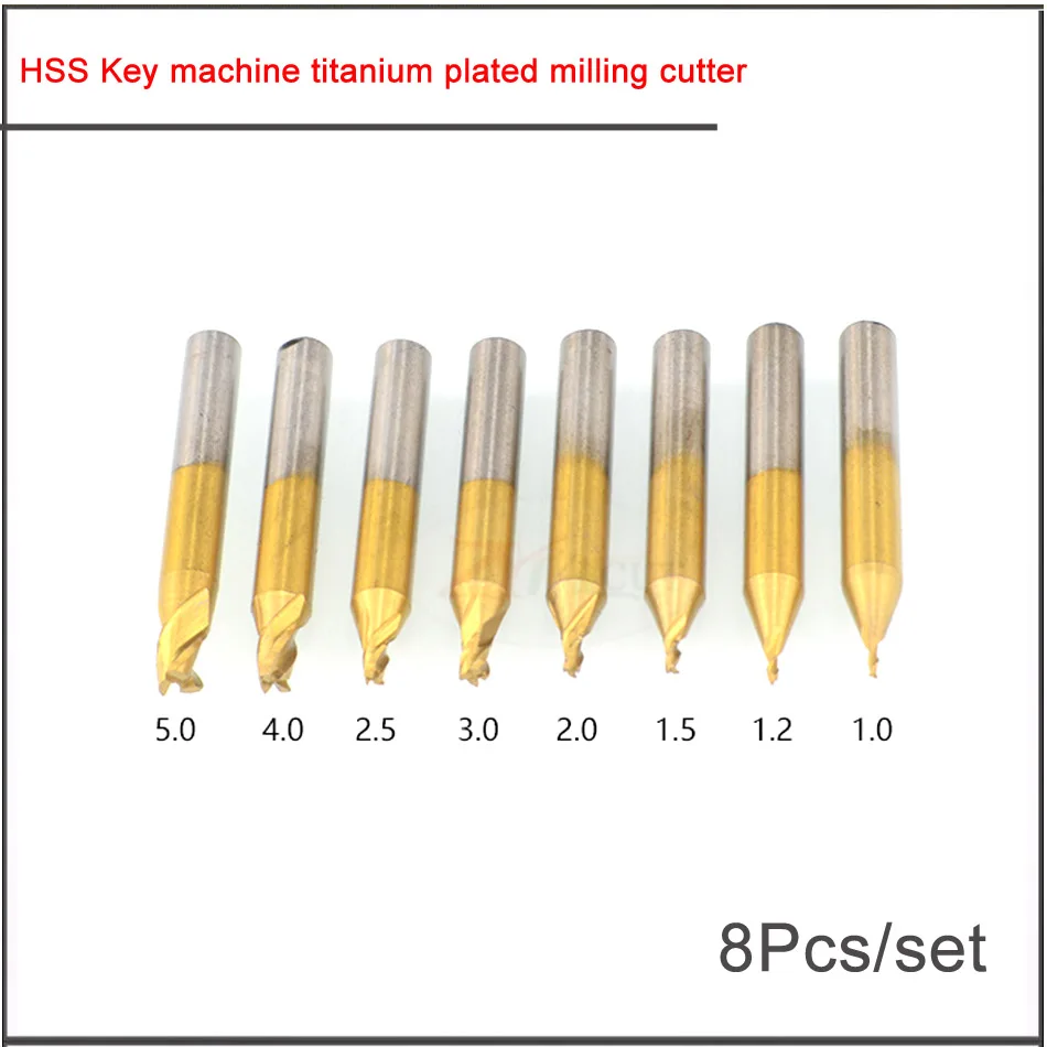 

1-5mm HSS Titanium plated milling cutter for key machine Vertical key machine accessories guide pin flat cutter center drill bit