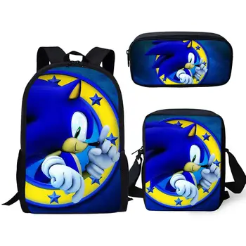 

3D Sonic the Hedgehog Print Backpacks Children Bookbag School Bag Boys/Girls Daily Shoulder Set Pencil Crossbody Custom Mochila
