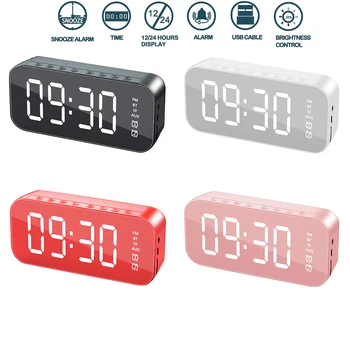 

Wireless Bluetooth Speaker LED Light Mirror Desktop Alarm Clock Multifunction Digital Alarm Clock FM Radio Speaker Music Player