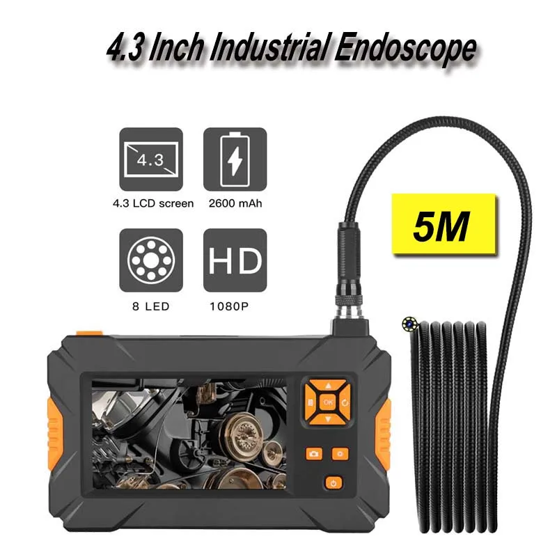 

1080P HD 8mm Industrial Endoscope 4.3 Inch Auto Repair Inspection Camera Endoscope Lithium Battery 1/3/5m Snake Tuble Camera