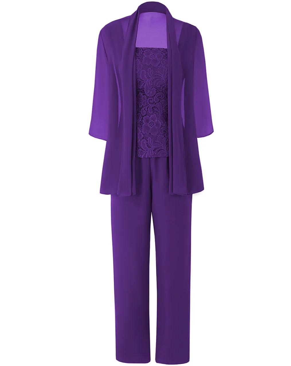 Кружевной топ для мамы невесты; брючный костюм; коллекция 3/4 года; короткий рукав; комплект из 3 предметов; летняя одежда для гостей на свадьбу и вечеринку; шифоновая куртка; m17 - Цвет: Dark Purple