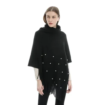 

Europe and the United States wind autumn and winter new solid-color pearl tassel sleeve head high collar warm shawl scarf