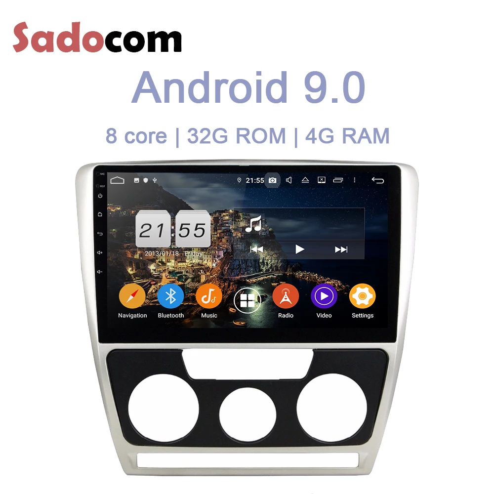Top 10.1" DSP TDA7851  Android 9.0 For VW Octavia 2007-2009 4GB RAM 32GB Car DVD Player GPS Glonass Map RDS Radio wifi Bluetooth 4.2 3