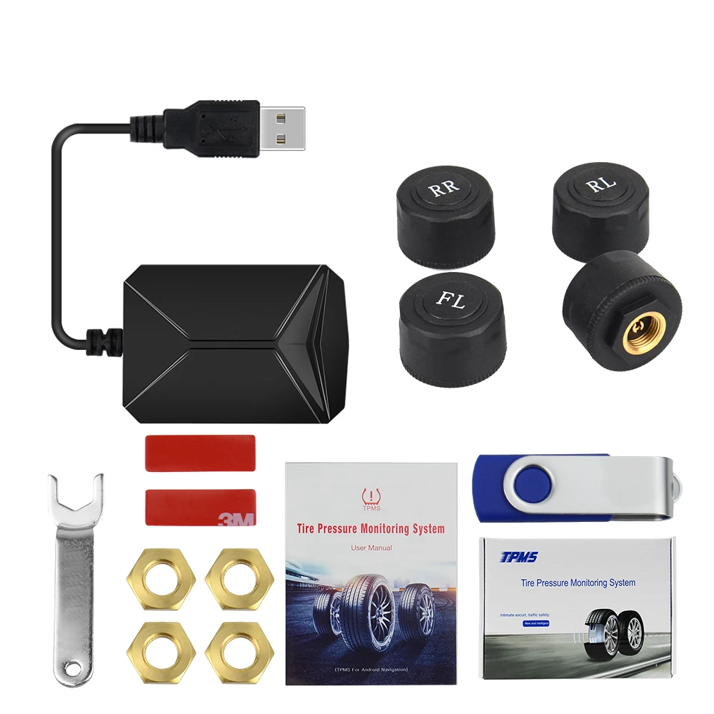 Система мониторинга давления в шинах TPMS USB Android 4 внутренних датчика навигация на