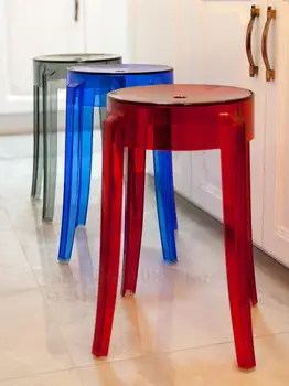 

Plastic Stool Ins Transparent Acrylic Dining Chair Crystal Stool Bar Stool Home Chair Creative High Stool High Stool