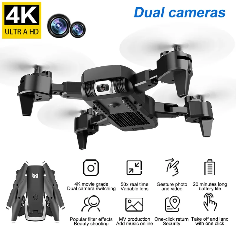 Мини 4k Дрон профессиональная Двойная камера Wi Fi Fpv Hd Gps Smart Follow fly 20 Minutes Rc