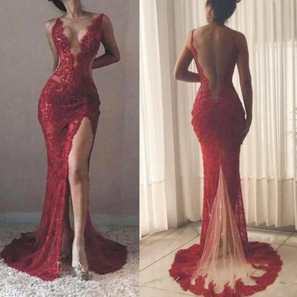 sexy prom dresses 2020 lace deep v neck 