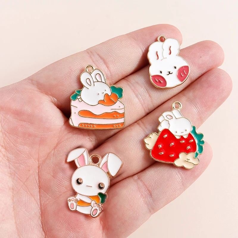 Wholesale SUNNYCLUE 1 Box DIY 6Pcs Easter Rabbit Charms Enamel