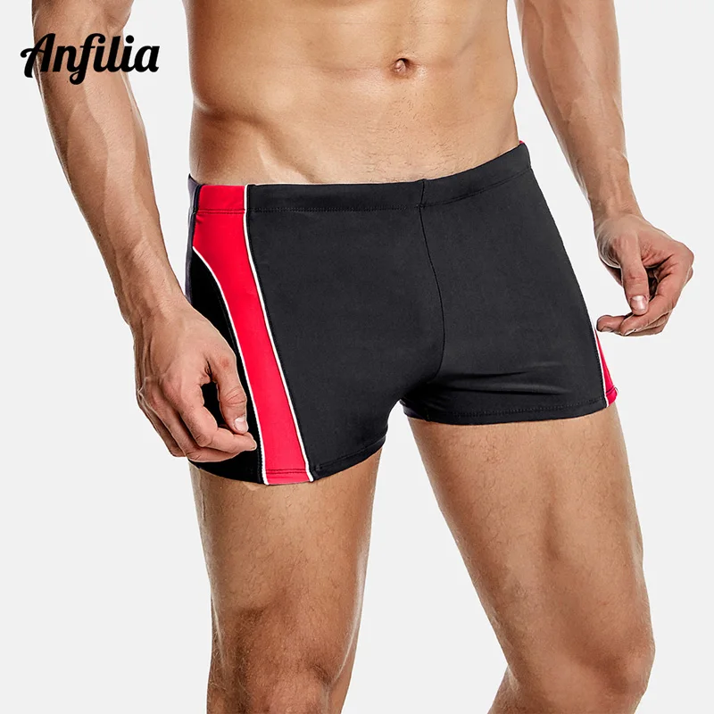 Anfilia мужские шорты для плавания с низкой талией мужские плавки-трусы с квадратными штанинами купальный комплект трусы мужские плавки шорты для плавания - Color: BlaRed
