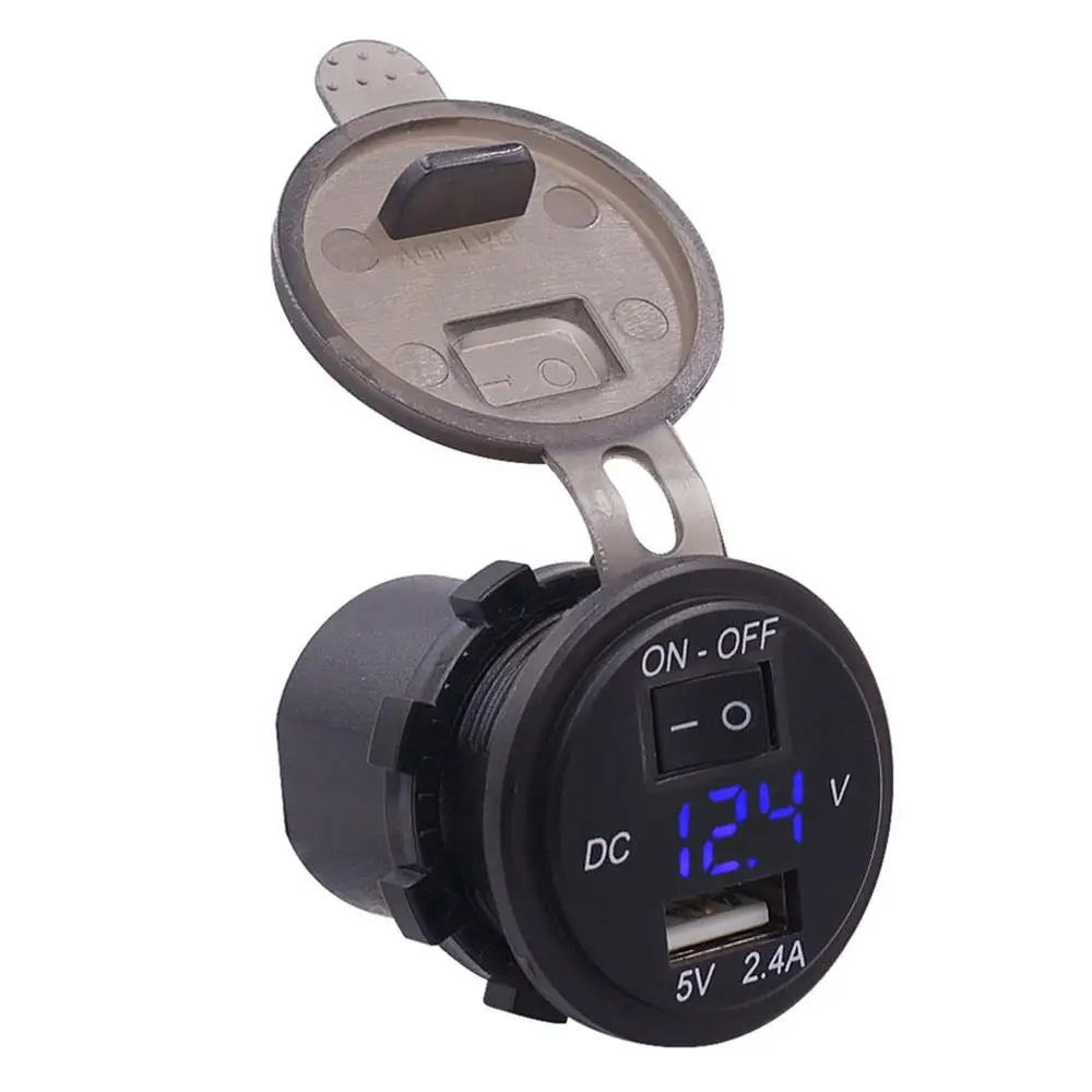 

Auto Car Digital Voltmeter 12V Waterproof Volts Gauge Meter USB Mobile Phone Charger with Switch Control