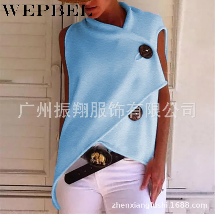 

WEPBEL Women's Casual Irregular Button Vest Autumn Solid Color Sleeveless Short Tops