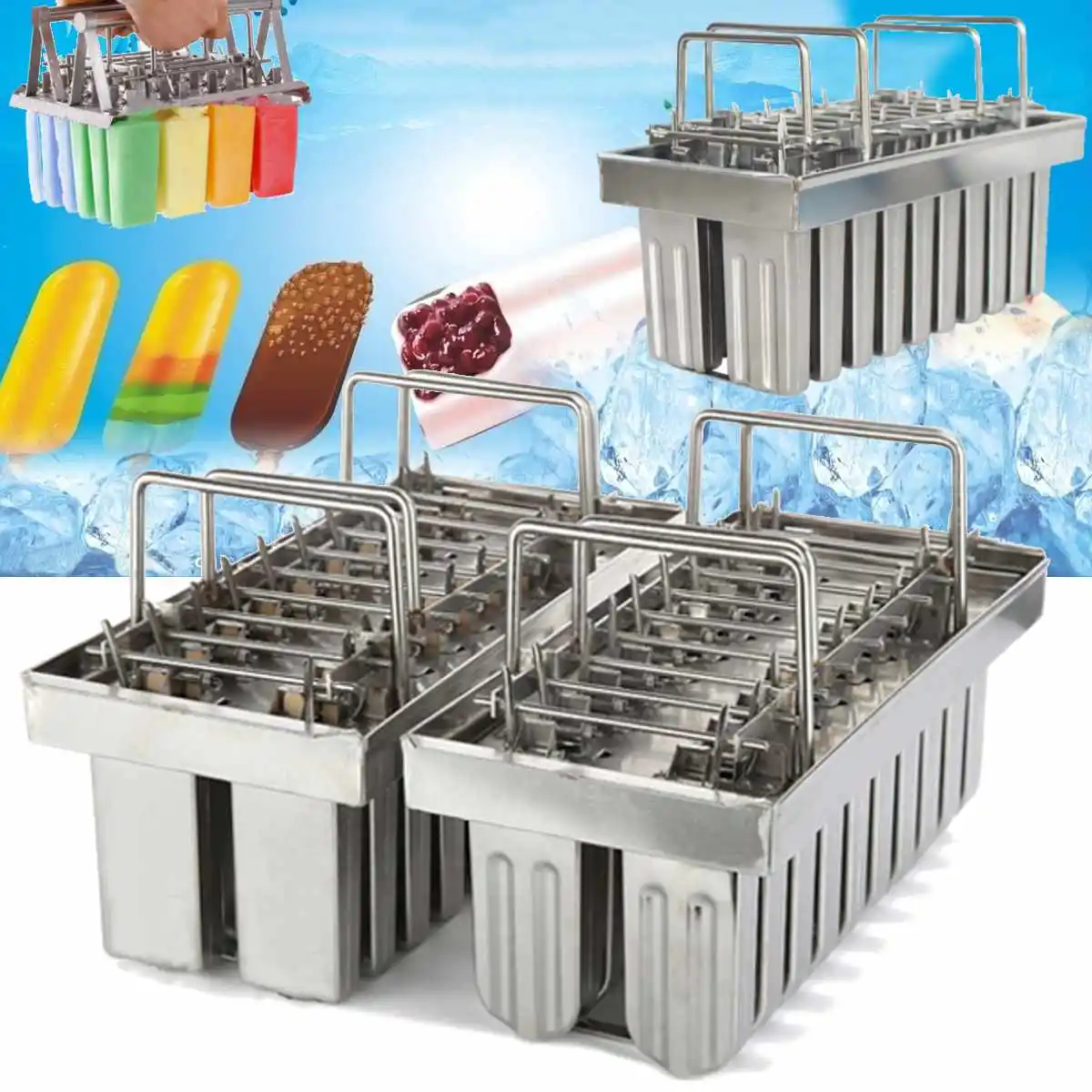 

20 Molds Stainless Steel DIY Ice Cream Mould Popsicle Ice Cream Make Tool Silver Home Ice Cream Maker Stick Holder Mould New