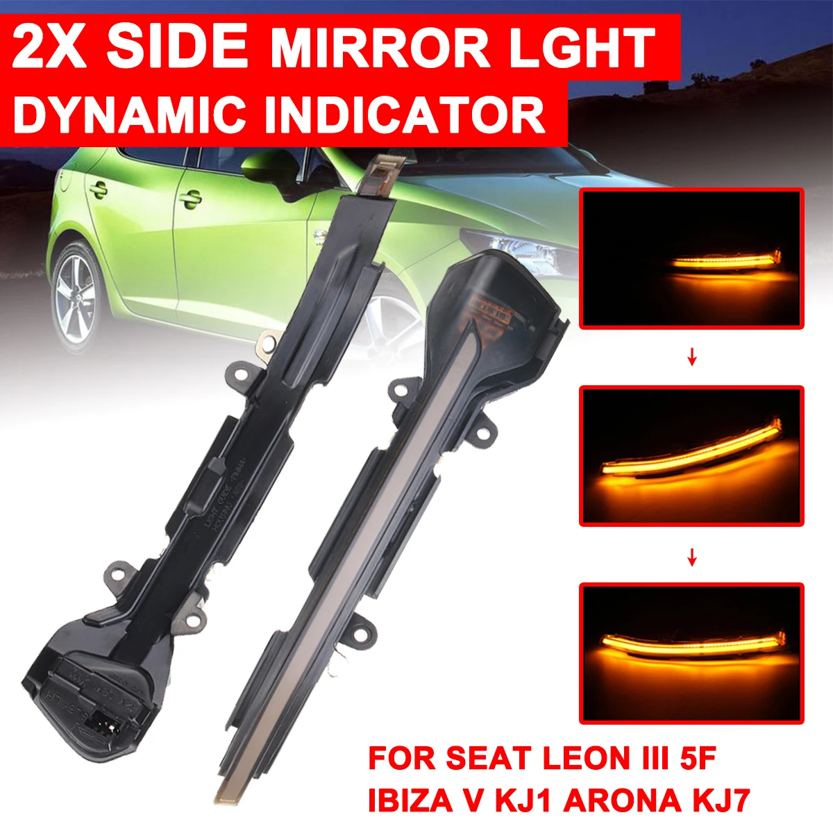 

1 Pair Led Car Daytime Fog Day Running Light Rearview Mirror Dynamic Strobe Strip Turn Lamp for Volkswagen for VW SEAT LEON 3 5F