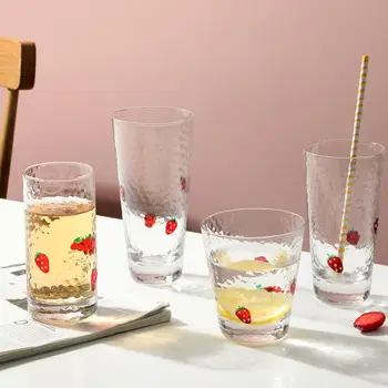 

Strawberry Printed Transparent INS-style Household Crystal Glasses for Flower Tea Glass Milk Coffee Cup
