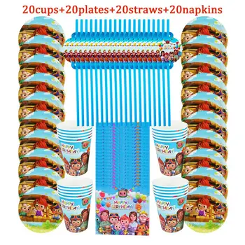 

80Pcs/Lot Cocomelon Theme Kids Favor Birthday Party Paper Disposable Cup+Plate+Napkin+Straw Decoration Party Supplies For Kids