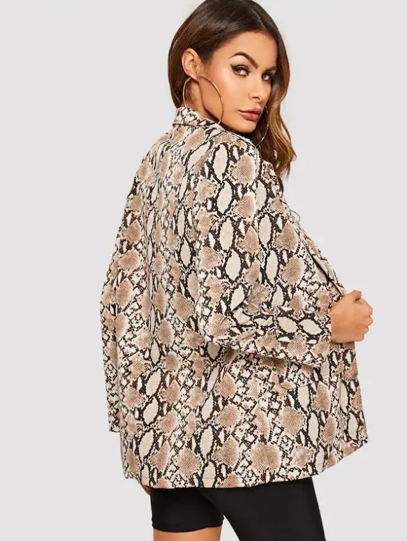 Lugentolo Women Blazers New Long-sleeved Snake Print Casual Fashion Plus Size XL