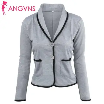

Women Fashion Slim Fit Double Breast Pockets Long Sleeve Solid Lapel Autumn Casual Button Suit Blazer Casual