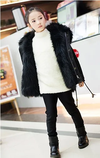 Black Black Fur Меховая куртка для девочек и мальчиков зимние парки верхняя одежда для детей ясельного возраста шуба из искусственного лисьего меха для девочек, черная детская одежда с капюшоном, TZ323 - Цвет: Black Black Fur