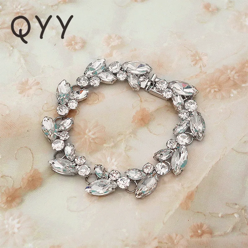 QYY браслет для женщин, свадебные ювелирные изделия, подарок, Новое поступление, модные хрустальные стразы, браслет из розового золота и серебра