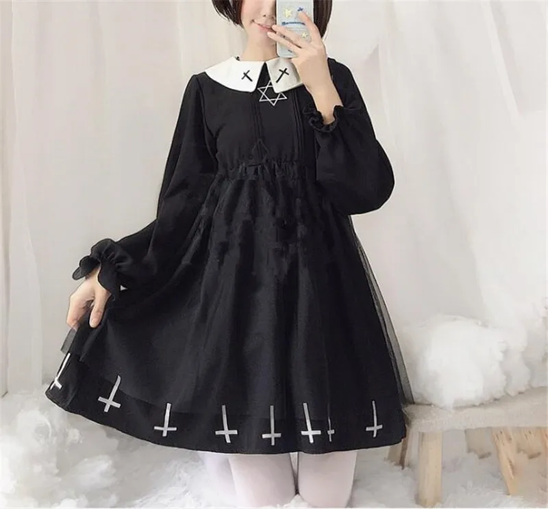 Harajuku уличный крест Косплей женское платье мягкие японские игрушки Готический стиль звезда тюль платье Лолита девушка платье B291