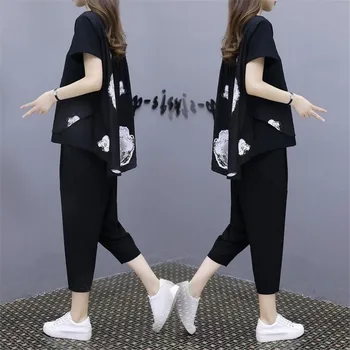 

Women Two Piece Set Short Sleeve Top and Elastic Waist Pants Summer 2019 Tracksuit FN31