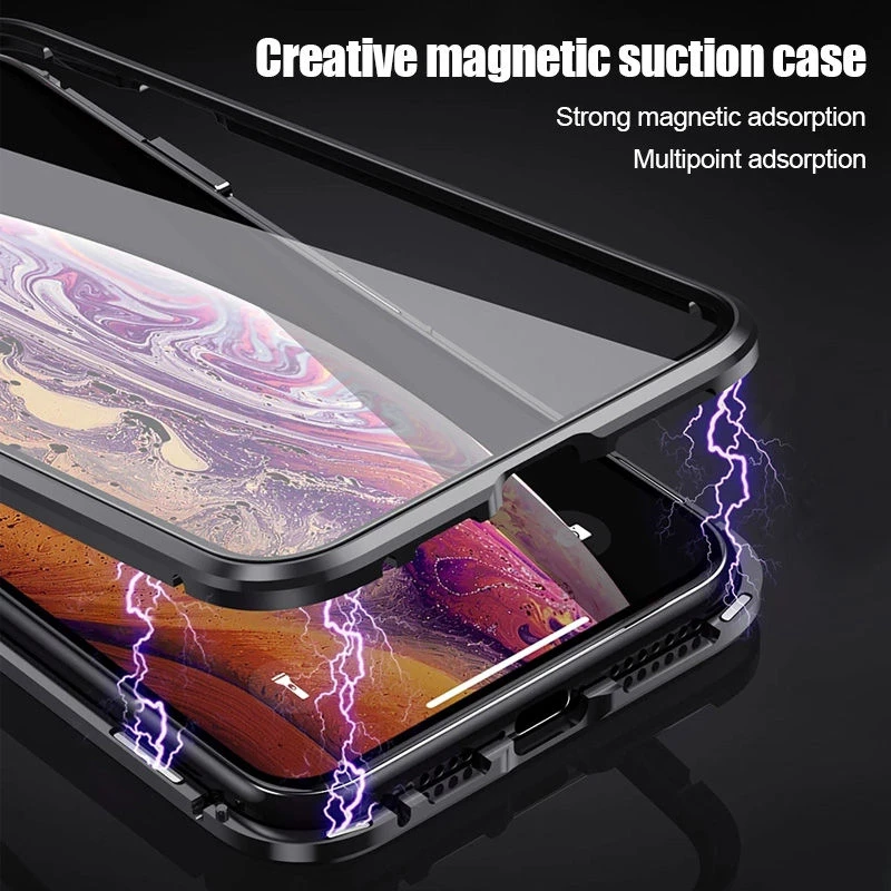 Магнитный адсорбционный металлический чехол для iPhone 12 11 Pro XS Max XR SE двухсторонний - Фото №1