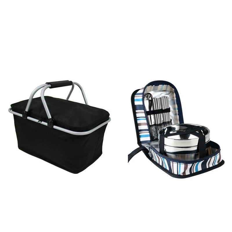

1 Set Tri-Polar Stainless Steel Dinnerware Bowls Fork Spoons Chopsticks Tableware Set with Storage Bag & 1Pcs Folding Picnic Cam