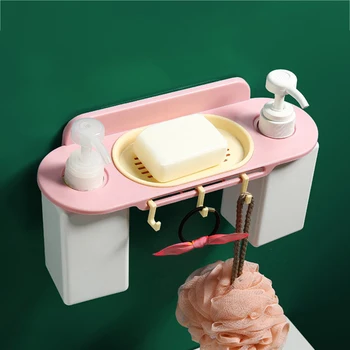 

Soap Box Bracket Multifunctional Household Items Double Soap Box Bracket Bathroom Bath Rack Storage Nail-Free Hook