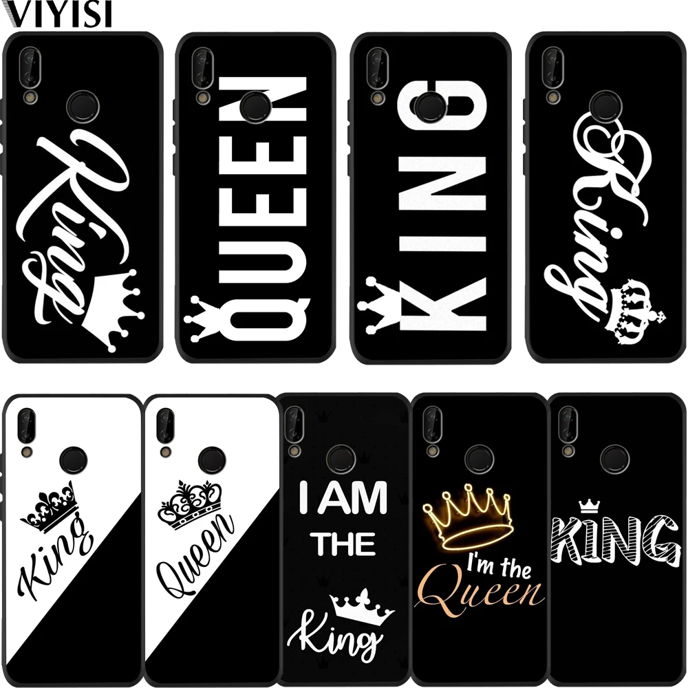 Чехол с мультяшной короной и надписью King Queen чехол для телефона Huawei p20 lite P30 Pro Mate 20