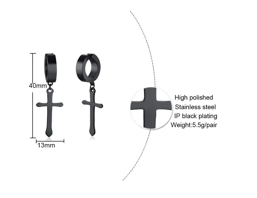 1 пара мужские серьги-кольца с крестиком из черной нержавеющей стали распятие падение Huggie шарнирные серьги мужские ювелирные изделия