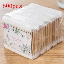 500 шт./компл. двойной головкой ватный тампон Для женщин макияжа ватные палочки наконечник для использования в медицинских деревянные палочки для носа, чистка ушей инструменты для здоровья