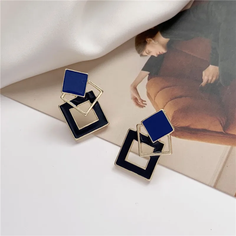 Fashion temperament geometric square drop glaze color earrings sweet girl fashion earrings jewelry accessories