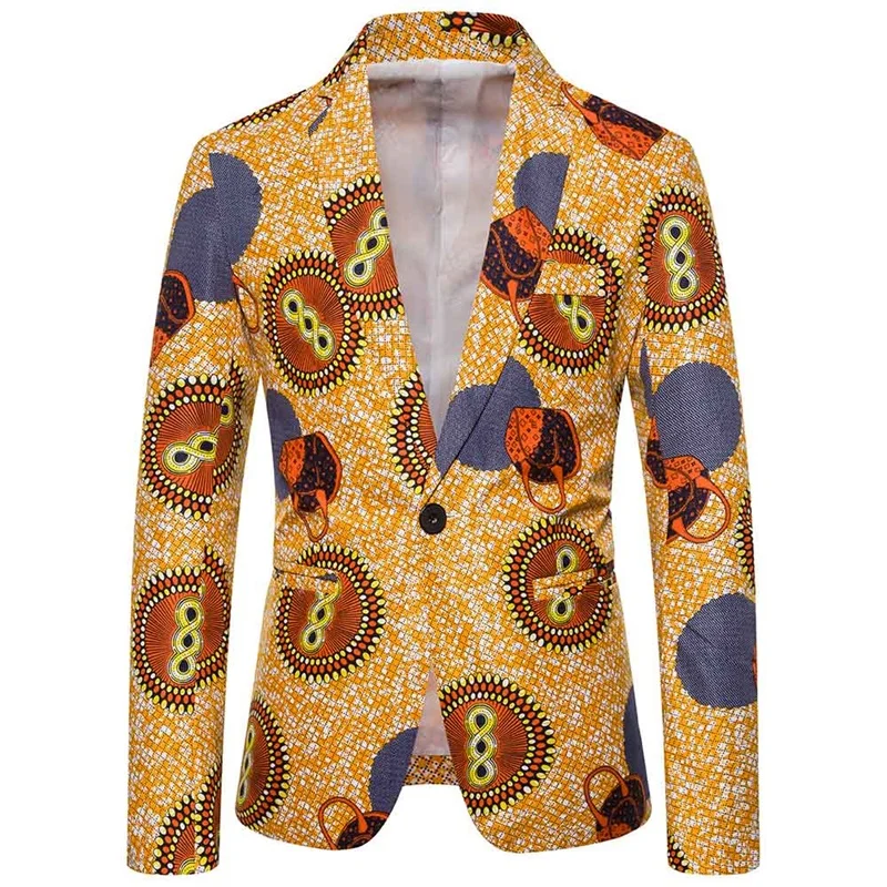 Men's Slim Fit Suits Folk-custom Style Casual Circle Print Wedding Party Banquet Jackets Men Blazer Long Sleeve Men Blazer