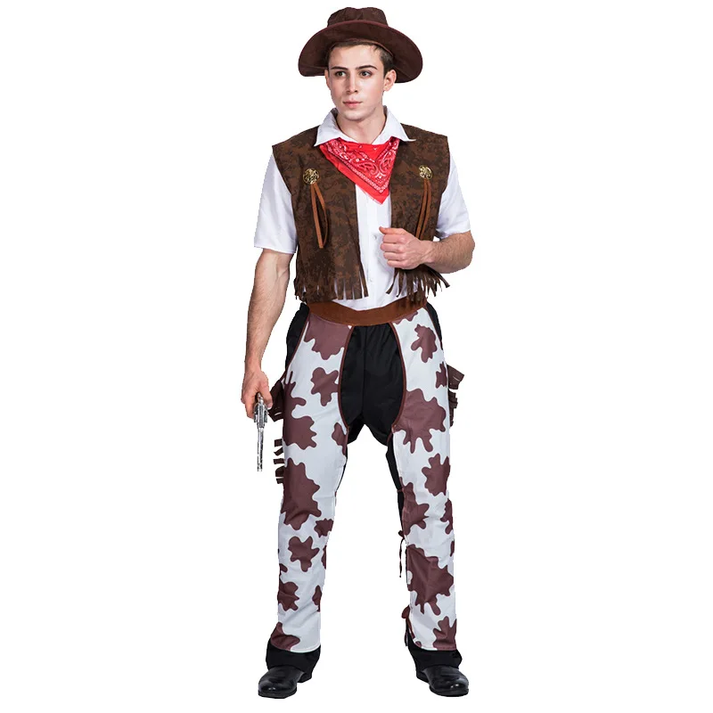 Halloween Cosplay Costume Adult Cowboy Suit with Vest Hat Fancy Party Role Play Disfraz Carnival Performannce for Man | Тематическая
