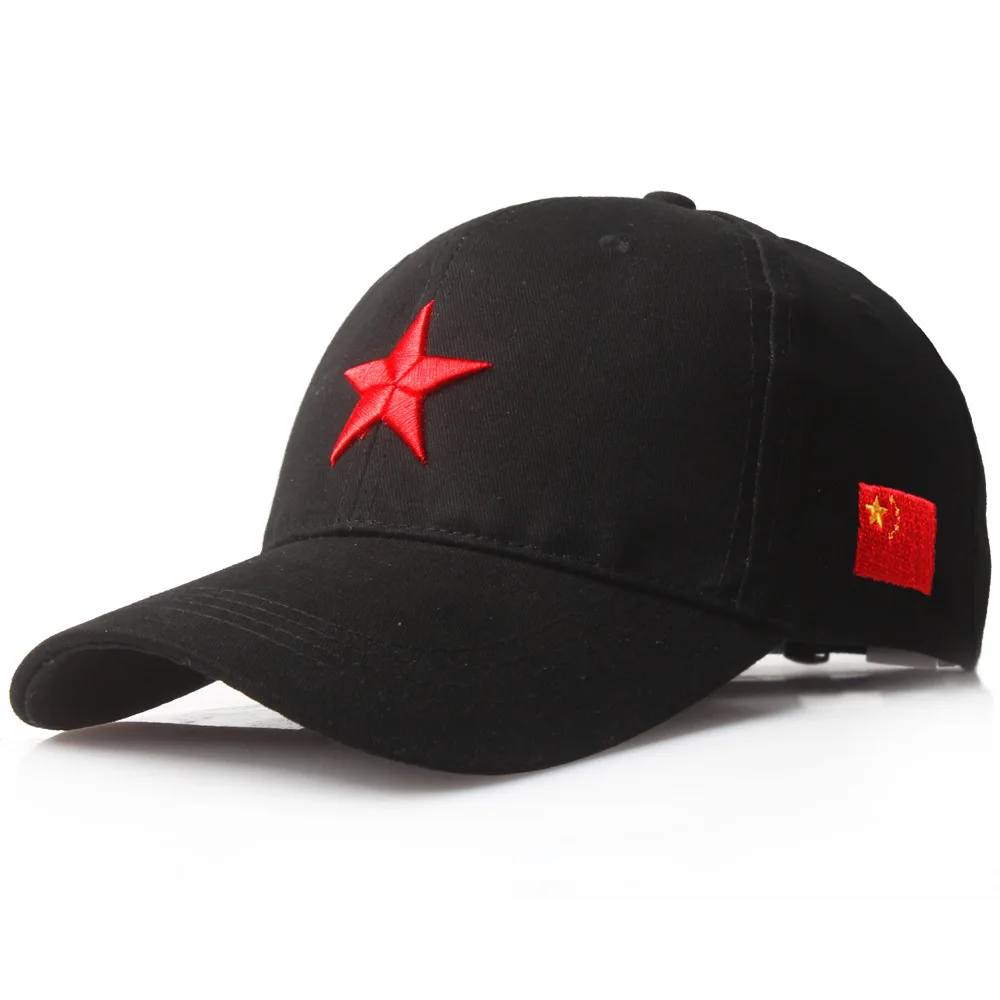 Новая красная пятиконечная звезда Liaoning темно-синяя шляпа мужская и женская бейсболка Красная армейская пятизвездочная красная бейсболка с флагом - Цвет: Черный