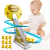 Electric Duck Climbing Stairs Slides Set with LED Flashing Lights Music Race Car Tracks Roller Coaster Kids Educational Toys 1