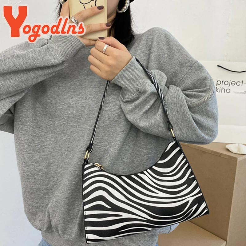 Trendy Cow Pattern Women's Bag PU Leather Shoulder Bag Vintage Armpit Bag Leopard Underarm Bag Lady Handbag