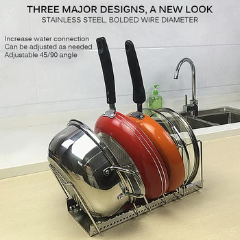 

High Quality Stainless Steel Storage Rack Kitchen Organizer Holder For Pan Pot Lid Cutting Board Drying Cookware Rack Organizer