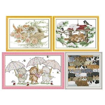 

Cartoon cat series counted cross stitch kits 11CT14CT printed pattern crafts DMC fabric sewing needlework embroidery sets decor