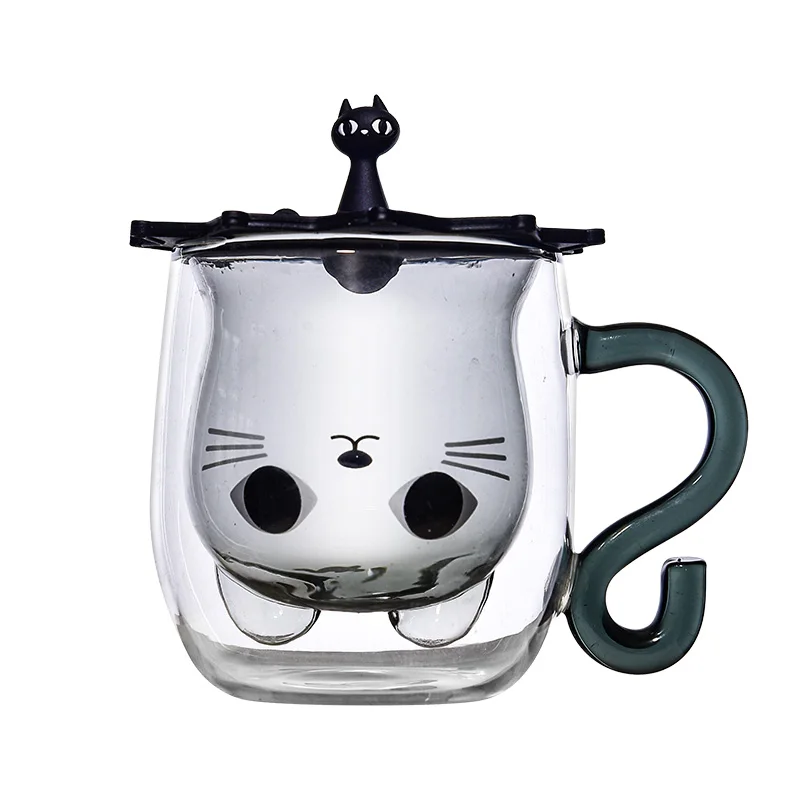 

Heat Resistant Double Wall Glass Cat Mug Milk Coffee Mugs Creative Coffee Cup Tea Cup Cartoon kitty Home Office Cup drinkware