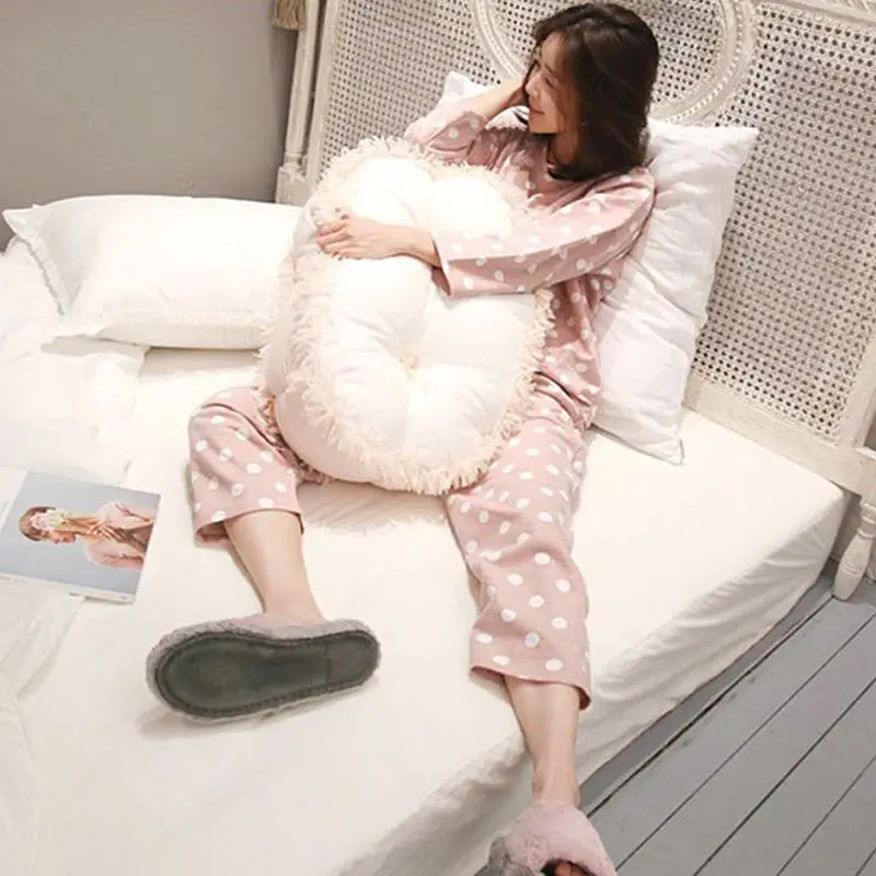 

2PC Set Women Sleepwear Pajamas Cute Polka Dot Casual Tops Pants Home Long Sleeve Sweet Pink nightwear