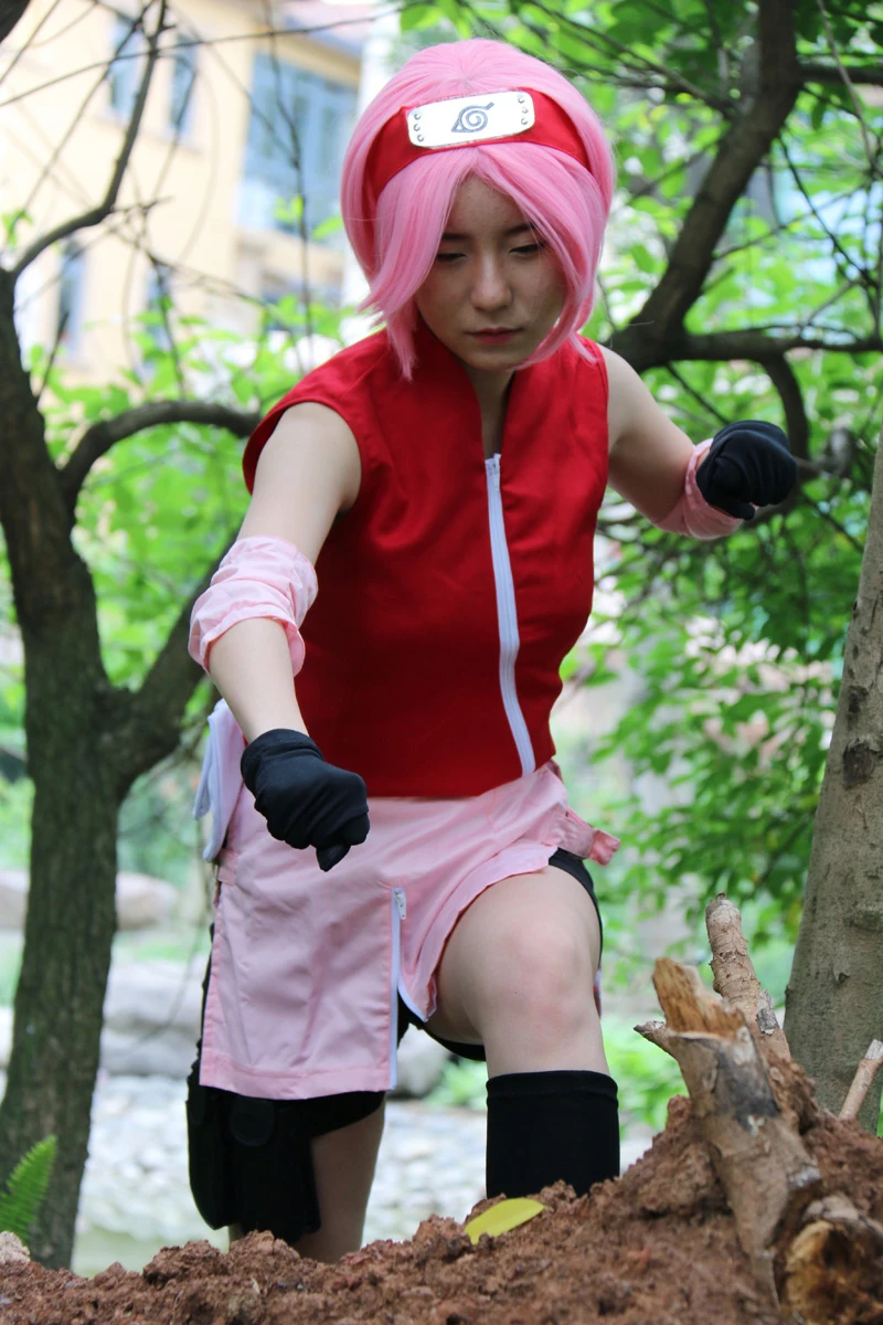 Аниме Naruto Shippuden Sakura Haruno костюм для косплея Сексуальная Красная Боевая форма
