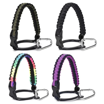 

4 Piece Umbrella Cord Handle for Wide Flask Bottles, 12 Oz-64 Oz Water Bottle with Safety Ring and Carabiner
