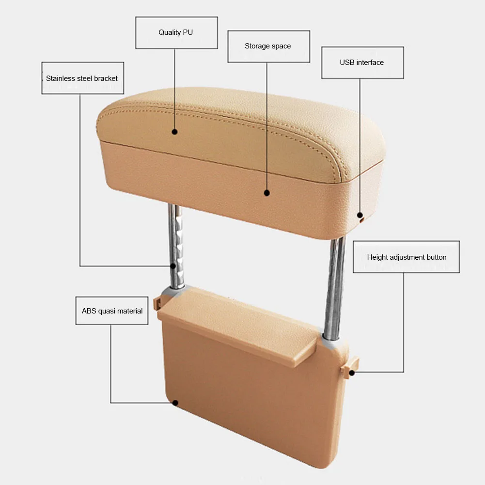 Автомобильный подлокотник, органайзер, внутреннее безопасное беспроводное зарядное сиденье, авто искусственная кожа, универсальная поддержка локтя, регулируемая