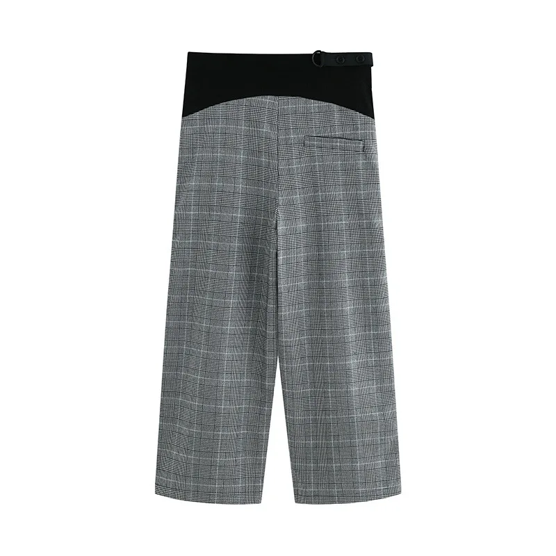 Spring Autumn Leisure Maternity Nine Pants Adjustable Belt Waist Belly Casual for Pregnant Women Loose Vintage Plaid Loose Pants