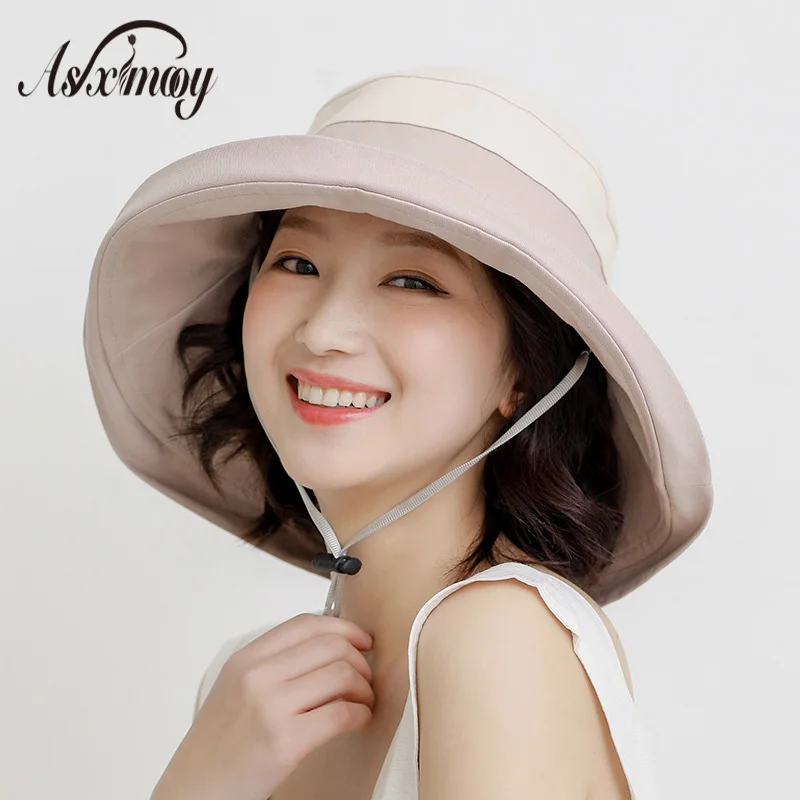 Summer Bucket Hat Women Wide Brim Beach Sun Hats Top Quality Cotton
