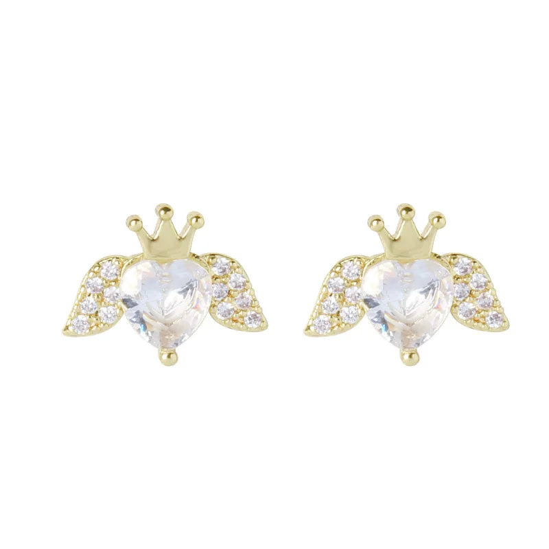 

Karopel Cubic Zircon Earring Love Heart Angel Wing Silver Color Crown Earrings for Women Gift Oorbellen Brincos Party Jewelry