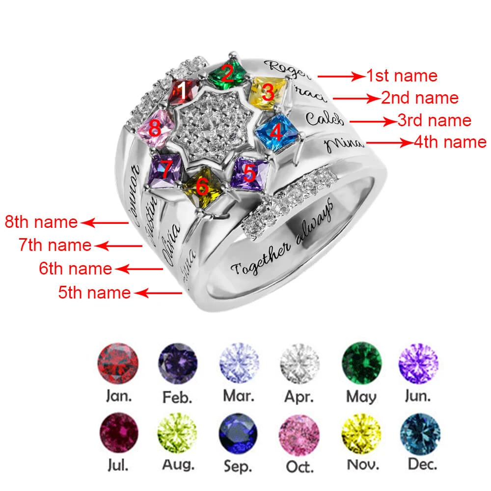 AILIN персонализированные камни по месяцу рождения кольца из стерлингового серебра для женщин на заказ выгравированное имя кольцо Уникальный Дизайн обручальные кольца для пар - Цвет основного камня: 8 names